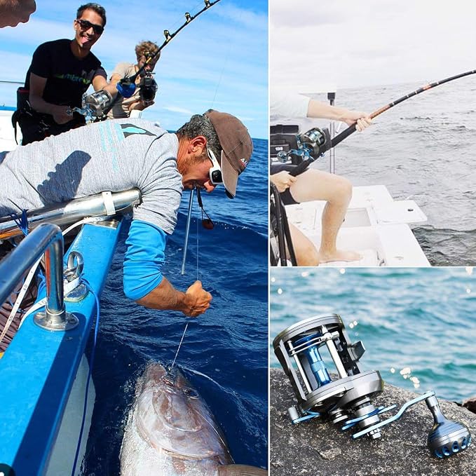 Burning Shark Trolling Reel Saltwater Level Wind Reels, Drag Reels Boat Fishing Ocean Fishing for Sea Bass Grouper Salmon