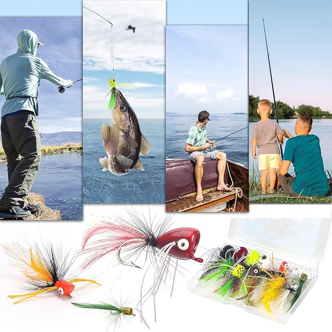 Fly Fishing Poppers Flies, Fly Popper Lures Bass Bluegill Crappie Trout Salmon Panfish Perch Popper Flies Kit for Fly Fishing
