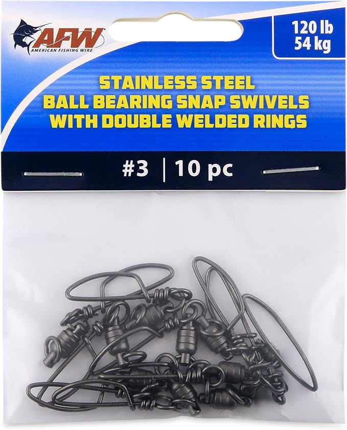 American Fishing Wire Stainless Steel Ball Bearing Snap Swivels with Double Welded Rings