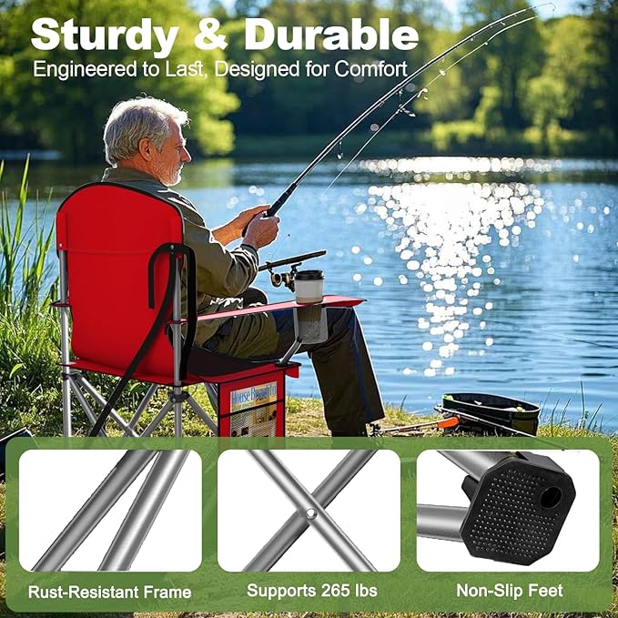 VTOY Folding Camping Chairs Durable 600D Oxford, Portable Outdoor Chair with Cooler Pouch, Cup Holder & Storage Pocket for Camping, Beach, Fishing