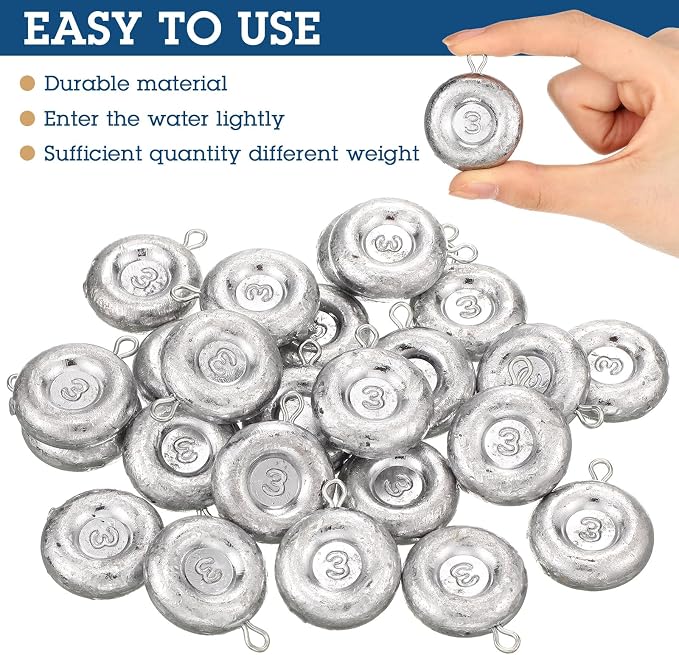 24 Pieces Fishing Disc Sinkers Weights Disc Sinker Fishing Sinkers Weights for Saltwater Catfishing Trolling Surf Tackle
