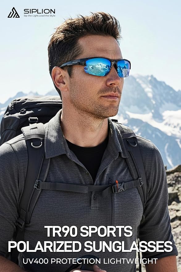 SIPLION Polarized Sunglasses Men Sports: UV400 Protection Anti-Slip Wrap-Around TR90 Frame for Driving Fishing Golf Running