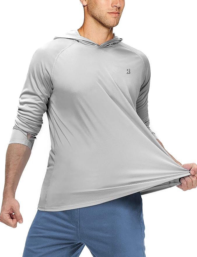 Roadbox UPF 50+ Fishing Shirts for Men, Long Sleeve UV Sun Protection Hoodie, Outdoor Hiking Running Swimming Rash Guard