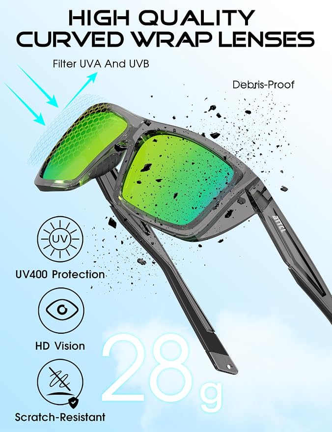 ATTCL Sports Polarized Sunglasses for Men: Secure Anti-Slip Lightweight TR90 Square Frame UV Protection for Driving Fishing