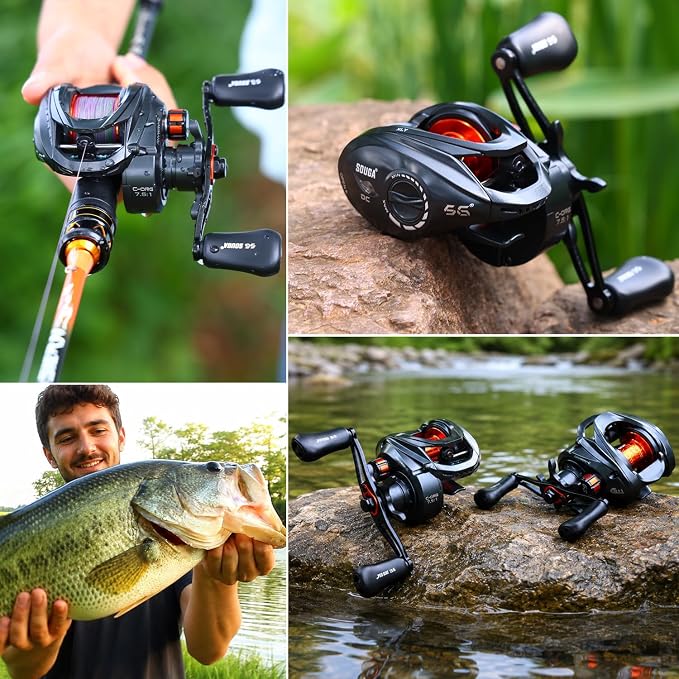 SOUGA DC Baitcaster Reel, Smart Digital Anti Backlash Baitcasting Reel, 7.5:1 High Speed, 8+1 Bearings, 18LB Max Drag, CNC Aluminum Spool, Line Out Alarm, Low Profile Fishing Reel for Bass & Beginners