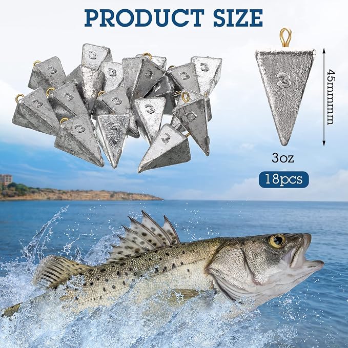 Shimeyao 18 Pieces Pyramid Sinkers Fishing Weights Triangle Fishing Sinkers Rig Pyramid Sinker for Ocean Saltwater Surf Bass Casting Gear Tackle