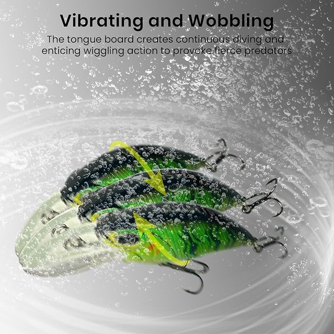 Pristis Lifelike Fishing Plugs for Bass Muskie Walleye, Slow Sinking Swimbaits for Saltwater Freshwater, Shallow Deep Diving Crank Hard Baits Lure Set with Reinforced Treble Hooks for Pike Crappie