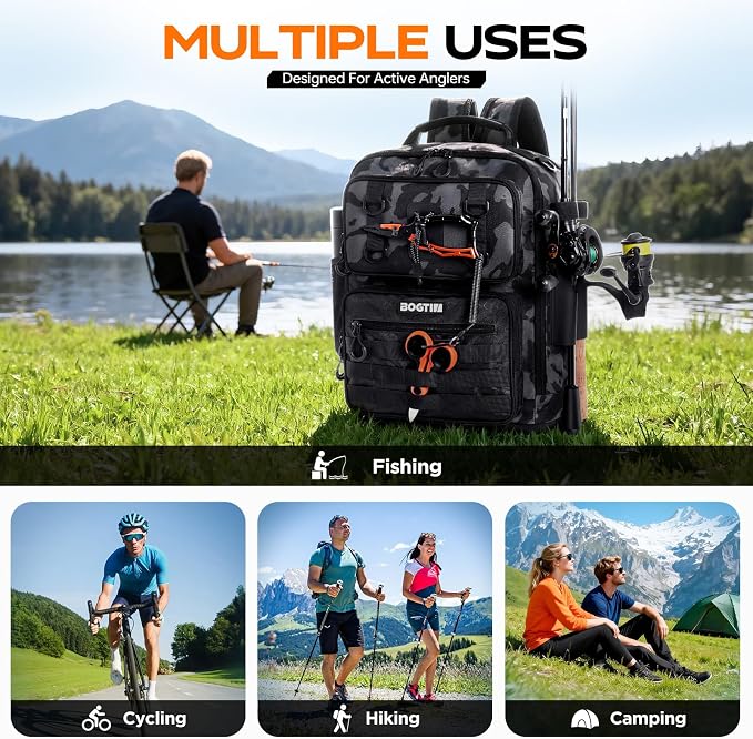 Fishing Backpack with Tackle Boxes and Rod Holders, Fishing Bag with Fishing Lure Kit Water-resistant Sling Tackle Bag Store Gear and Equipment, Bait Gifts for Men Woman Anglers-Grey Backpack
