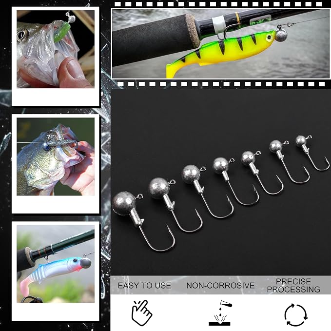 Jig Heads Fishing Hooks Crappie Jigs Unpainted Jig Heads Round Ball Sharp Fishing Jigs Hooks for Bass Trout Crappie Walleye Saltwater Freshwater