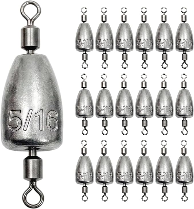 Fishing Weights with Rolling Swivel Bullet Quick Set Up Drop Shot Sinkers Streamlined Lead Fishing Sinkers for Freshwater Saltwater Catfish Bass Casting Fishing and Bottom Fishing Rigs