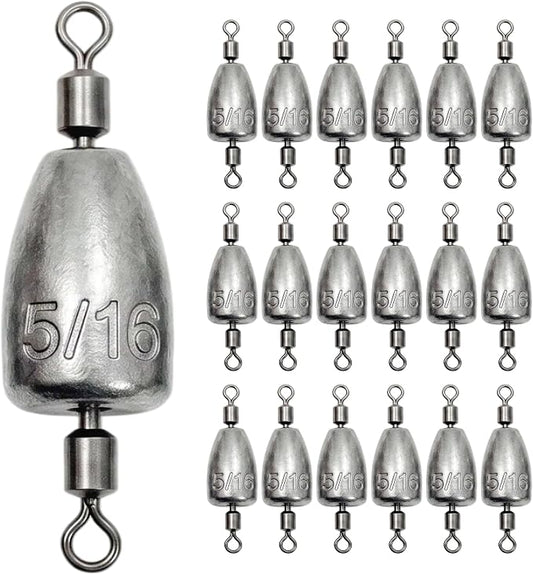 Fishing Weights with Rolling Swivel Bullet Quick Set Up Drop Shot Sinkers Streamlined Lead Fishing Sinkers for Freshwater Saltwater Catfish Bass Casting Fishing and Bottom Fishing Rigs