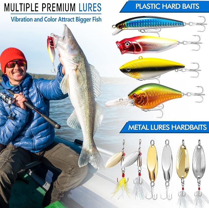 PLUSINNO 353/404 PCS Fishing Lures, Upgrade Fishing Tackle Box with Tackle Included, Crankbaits, Hooks, Weights, Other Accessories, Fishing Lure Bait Gear Equipment Kit Gift for Men Freshwater Bass