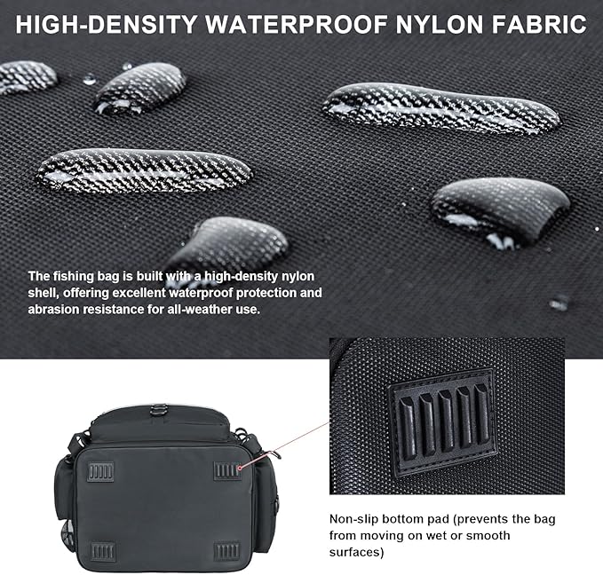 Rabjen Fishing Tackle Bag with Rod Holders & Cooler Main Compartment – Large Capacity Fishing Bag for Organized Gear Storage
