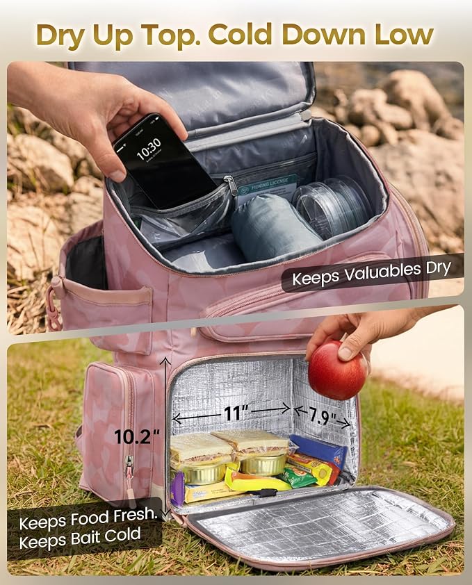 MATEIN Pro Fishing Backpack with 4 Tackle Boxes, 3600 Tackle Box Backpack with Rod Holder, Large Side Gear Storage & Cooler