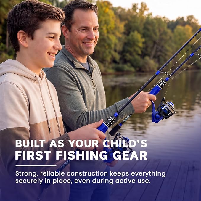 DaddyGoFish Spinning Fishing Rod and Reel Combo Set with Tackle Box | Kids Fishing Pole | Carbon Fiber Telescopic Fishing Rod Kit | Spinning Reel for Travel Saltwater Freshwater Fishing Gear Kit