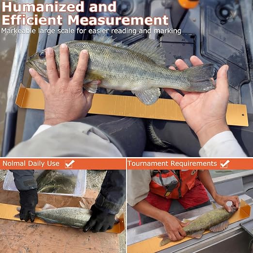 FairySandy 22 Inch Aluminum Fish Measuring Board Ruler Yellow Durable Anti Corrosion Fishing Equipment for Lakes Rivers Ponds Nearshore Saltwater