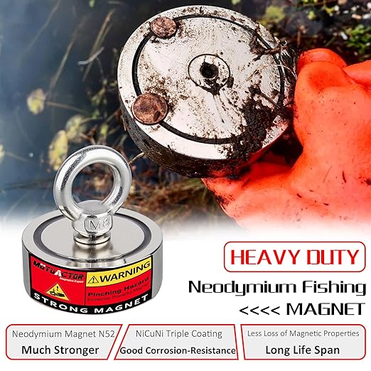 MUTUACTOR Double-Sided Fishing Magnet Kit,Combined 700lbs Fishing Magnets Heavy Duty,Dia.2.36''Permanent Neodymium Rare Earth Magnet with 65Ft Salvage Rope Sturdy Gloves Bag for Recovery Treasures