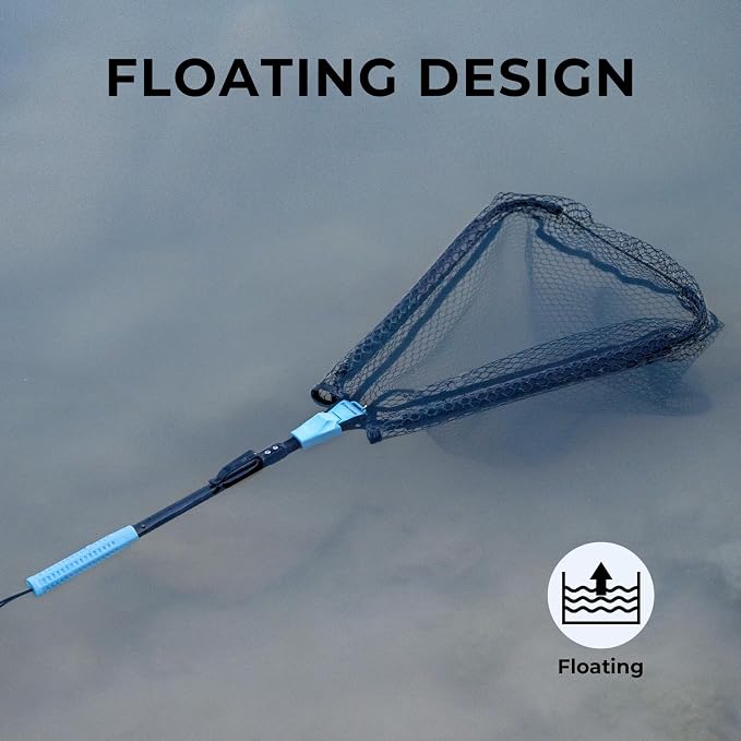 Calamus Triangle Fishing Net, Foldable, Lightweight & Strong Landing Net with Non-Slip Elastomer Handle, Built-in Elastic Lanyard and Belt Clip, Fishing Gear - Gift for Men