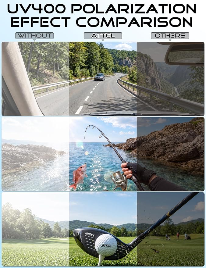 ATTCL 0.9 oz Polarized Sunglasses Men Sports: UV Protection Anti Glare Wrap Around Lightweight Metal Fishing Golf Running