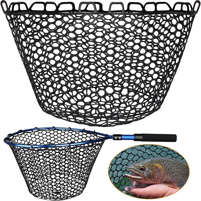 Dovesun Rubber Fishing Net Replacement Netting Without Handle Clear Black Fishing Nets for Fish Fly Fish Landing Net Bag for Freshwater Saltwater Foldable Trout Net Rubber Mesh 5 Sizes White Black Red