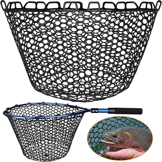 Dovesun Rubber Fishing Net Replacement Netting Without Handle Clear Black Fishing Nets for Fish Fly Fish Landing Net Bag for Freshwater Saltwater Foldable Trout Net Rubber Mesh 5 Sizes White Black Red