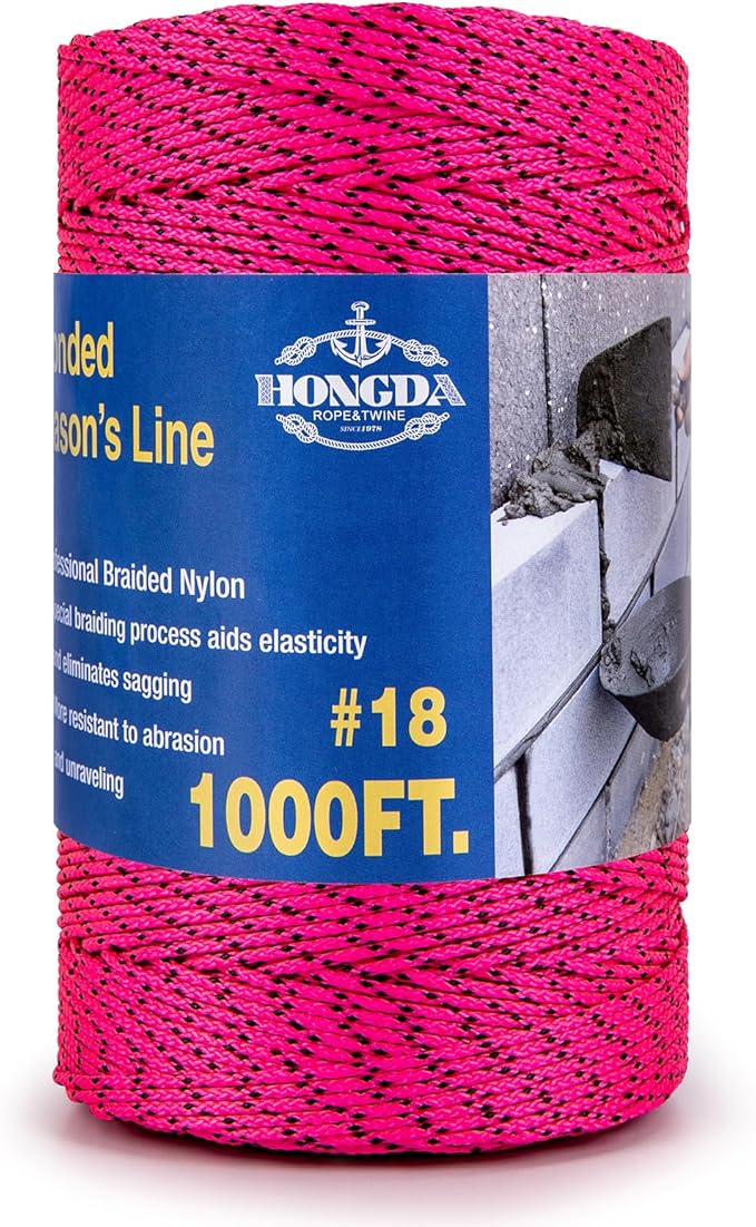 HONGDA Professional Masonry String Lines, 1000 Feet #18 Bonded Braided Nylon Mason Line, Durable and Versatile String for Masonry, Construction, Gardening, and DIY Projects, Pink with Black Spots