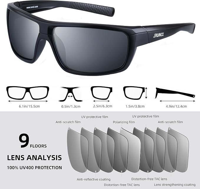 RUNCL Polarized Sports Sunglasses Billy, Fishing Sunglasses UV400 - Ultralight Floating TAC Lens, Anti-seawater Coating