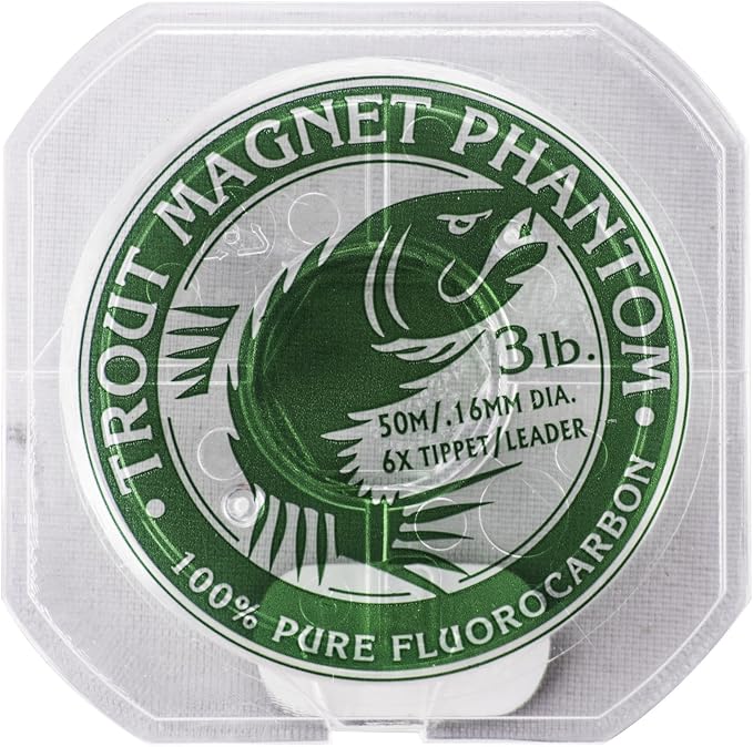 Trout Magnet Phantom Fluorocarbon Leader – Ultra-Invisible, 100% Fluorocarbon Clear Leader Line (Tippet) for Trout & Clear Water Fishing - 50 Meter Spool