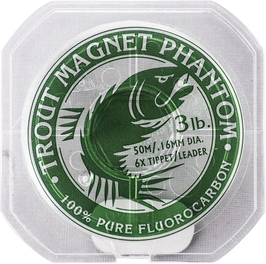 Trout Magnet Phantom Fluorocarbon Leader – Ultra-Invisible, 100% Fluorocarbon Clear Leader Line (Tippet) for Trout & Clear Water Fishing - 50 Meter Spool