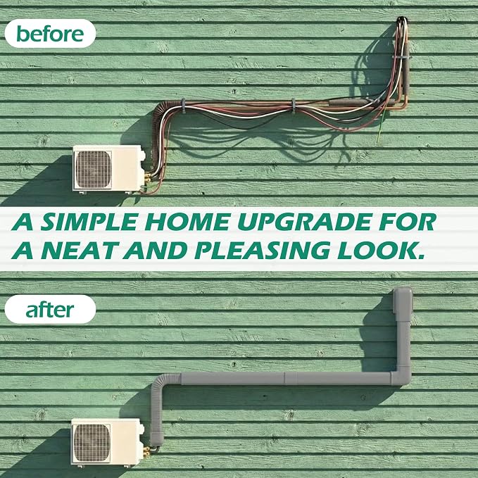 4'' 17 Ft Mini-split Line Set Covers, Line Hide Cover Kit for Mini Split Air Conditioners and Central AC, Grey