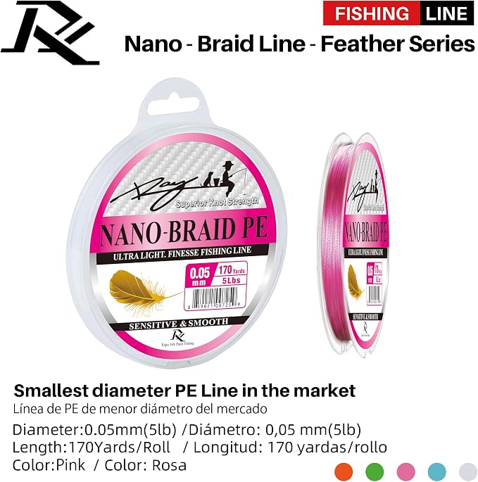 Ultra Slim Braided PE Fishing Line, Strong Knot Strength, Deign for Ultra Light Freshwater Fishing, Come with 3lb Test or 5lb Test, 170Yds Each Spool