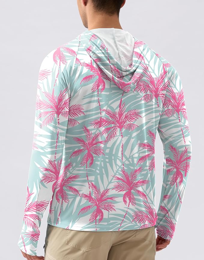 Pudolla Men's Sun Protection Hoodie Shirts UPF 50+ Rash Guard SPF Long Sleeve Fishing Shirt for Men Swim Hiking Boating