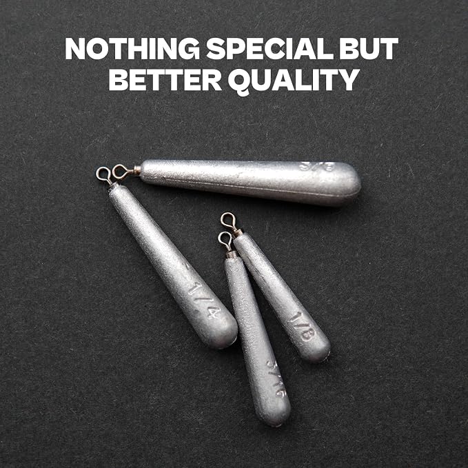 27/30 PCs Free Rig & Drop Shot Weights - Skinny Teardrop Fishing Sinkers (1/8 3/16 1/4 3/8 1/2oz) | Die-Cast Lead-Antimony Alloy | Mixed Kit Available
