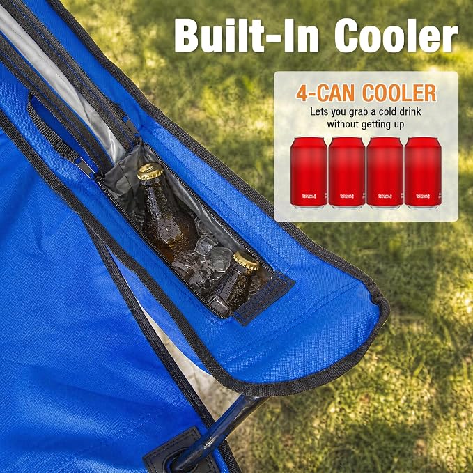 Romswi Portable Camping Chairs for Adult Support 400 LBS, Folding Outdoor Chairs with 4-Can Cooler Bag, Folding Chair with Mesh Back for Outdoor, Fishing, Garden, 2-Pack, Blue