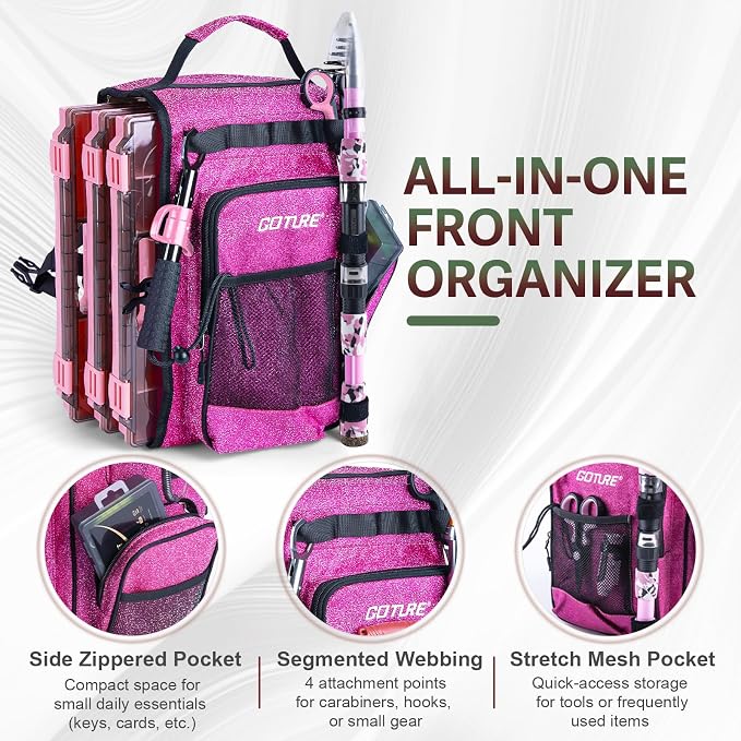 Goture Pink Fishing Rod and Reel Combo - ML Action Spinning Reel Pole with Pink Bag - Telescopic Rod Kit for Starter Travel Saltwater Freshwater, Gift for Woman
