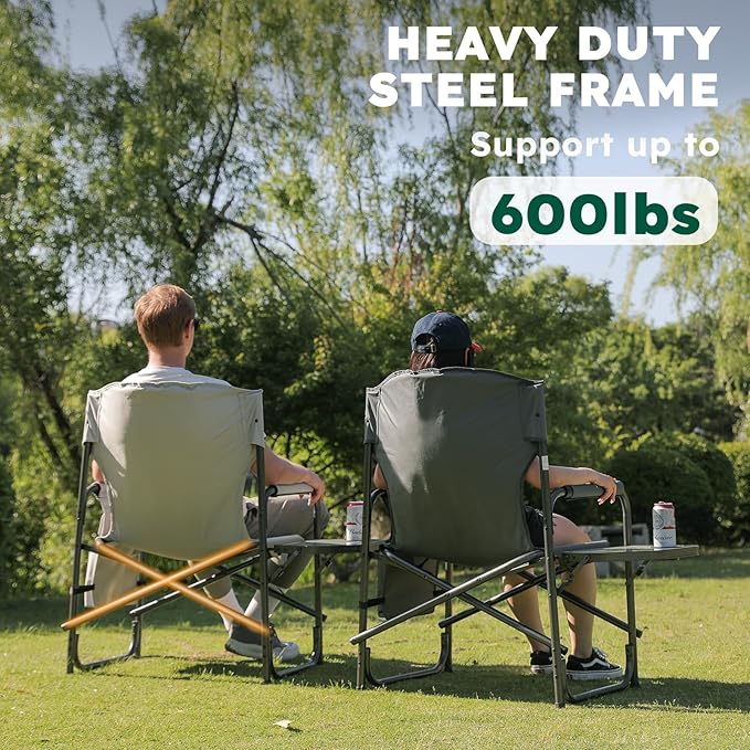 Colegence Oversized Directors Camping Chair Set of 2 Support 600 LBS, Heavy Duty Folding Outdoor Chairs with Detachable Side Pocket and Adjustable Side Table for Outside Beach,Lawn,Fishing (Blue)