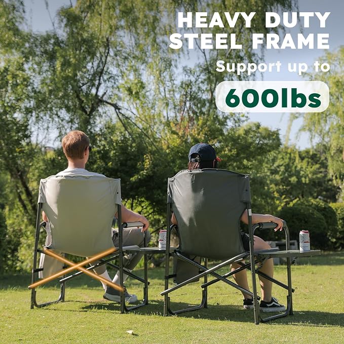 Colegence Oversized Directors Camping Chair Set of 2 Support 600 LBS, Heavy Duty Folding Outdoor Chairs with Detachable Side Pocket and Adjustable Side Table for Outside Beach,Lawn,Fishing (Red)
