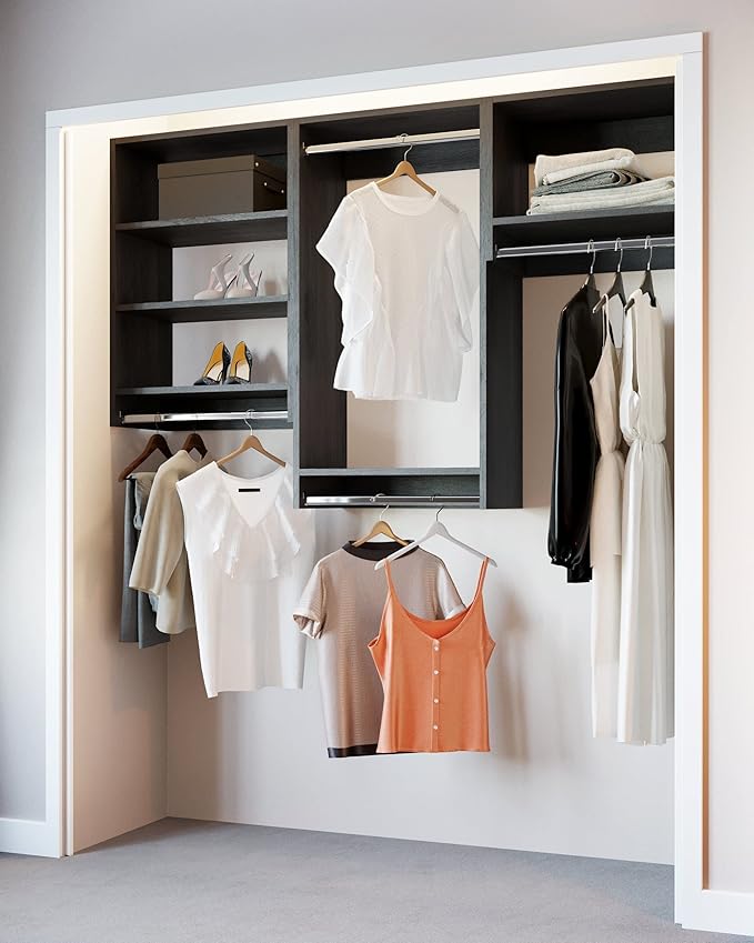 Closet Kit with Hanging Rods - Corner Closet System - Closet Shelves - Closet Organizers and Storage Shelves (Grey, 96 inches Wide) Closet Shelving