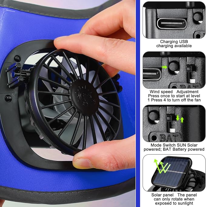 Solar Hat with Fans, Wide Brim Cooling Sun Hat with Removable Dual Fans USB Charging Neck Cover for Outdoor Fishing