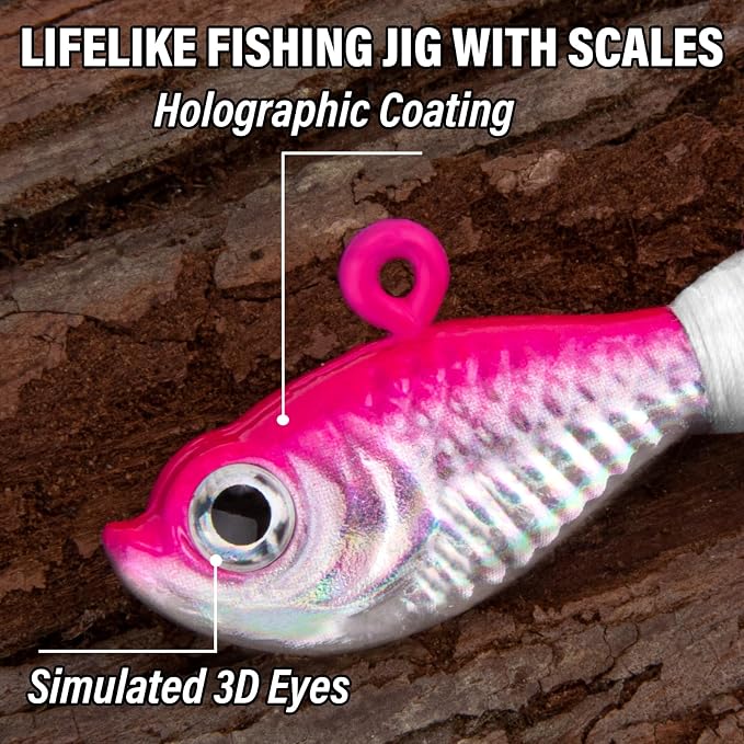 Alwonder 5-Pack Bucktail Jigs Hair Jigs Saltwater Freshwater Fishing Bucktail Lures Surf Fishing Jig Heads White Luminous Chartreuse Swimbait Jig for Bass Flounder Striper Bluefish Halibut Redfish