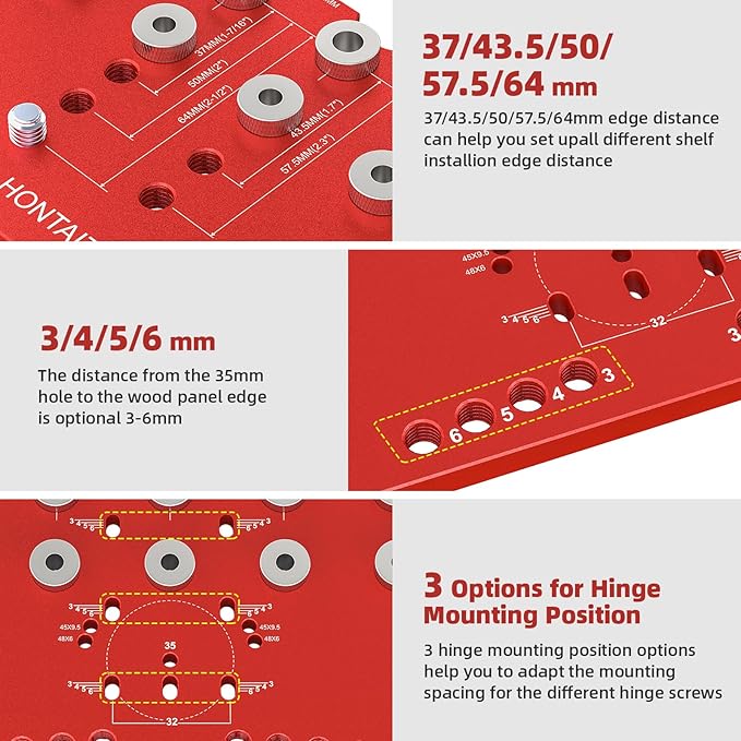 11-Hole Shelf Pin Jig and Hinge Jig 2-in-1,1/4 Inch and 5mm Shelf Pin Drilling Jig,Self-contained Clamping Function Shelf Jig and Cabinet Hardware Jig Tool Drill Guide