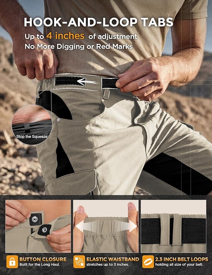 XKTTAC Men's Outdoor Quick Dry Lightweight Stretchy Shorts for Hiking, Tactical, Camping, Travel with 6 Pockets