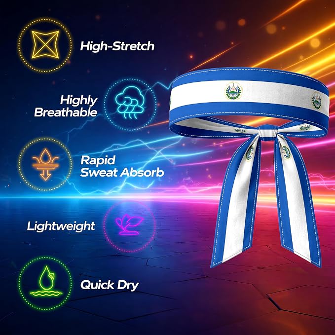 Tie Headband for Women & Men, Flag Patterned Sports Sweatband Head Wrap, Hair Bandana Accessory, 40" x 2.4"