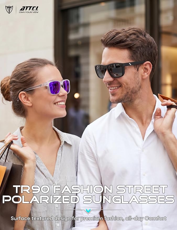 ATTCL Square Polarized Sunglasses for Men: Ultra-Light TR90 Frame UV400 Protection Sun Glasses for Fishing Driving