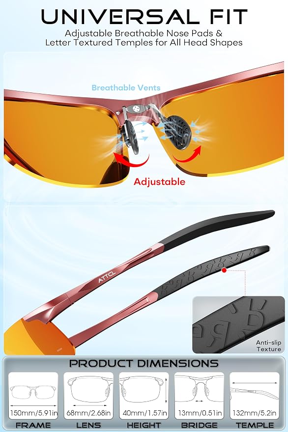 ATTCL 0.9 oz Polarized Sunglasses Men Sports: UV Protection Anti Glare Wrap Around Lightweight Metal Fishing Golf Running