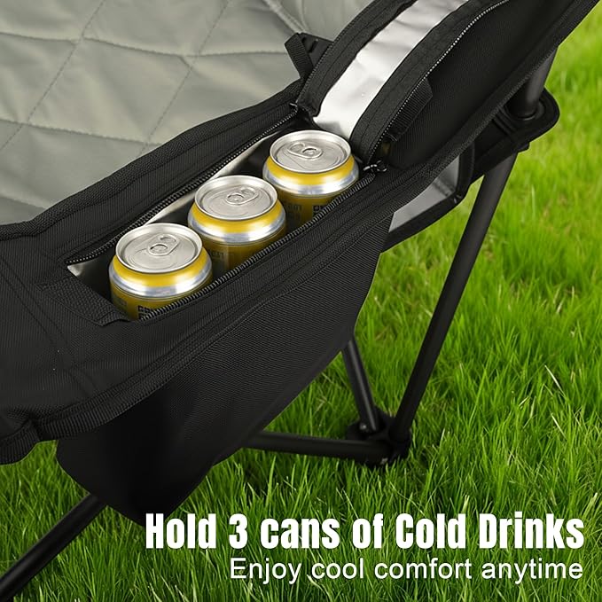 Heavy Duty Fully Padded Camping Chairs 350LBS Capacity Portable Chair Folding Chair with Cooler Bag and Cup Holder for Outdoor,Sports,Beach,Fishing, Hiking, Travel, Picnic, Backyard1PC