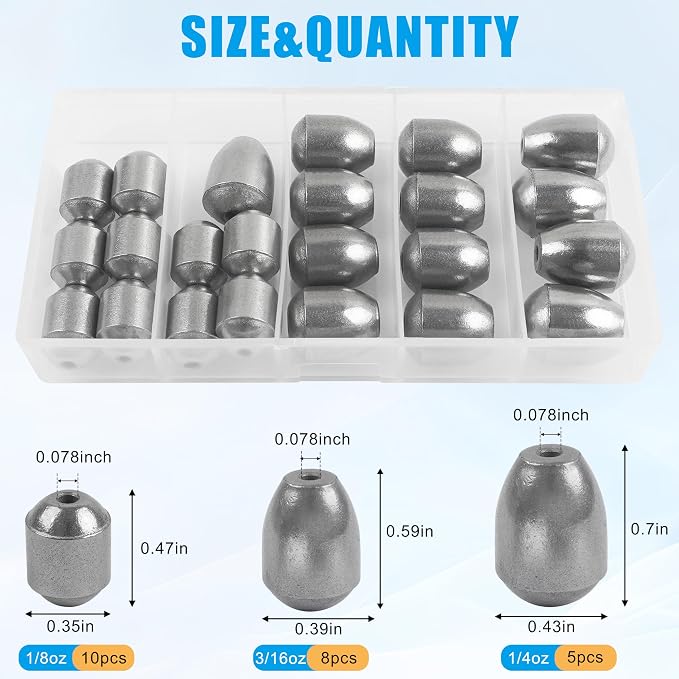 Egg Sinkers Fishing Weights Kit, 23/40pcs Fishing Weights Sinkers Slip Sinkers Catfish Weights Bass Casting Sinker Weights Lead Free Fishing Weights for Freshwater Saltwater Fishing