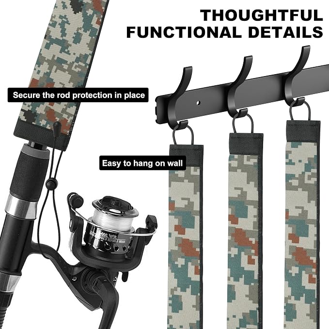 Neoprene Camo Fishing Rod Sleeves,Fishing Pole Sleeves,Fishing Rod Socks | UV Resistance,Puncture Resistant, Protect Casting, Spinning, Trolling Fishing Rods, Storage, tangled-free,75in,68in,60in