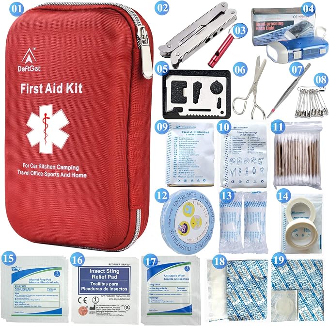 163 Pieces First Aid Kit Waterproof IFAK Molle System Portable Essential Injuries Medical Emergency equipment Survival kits for Car Kitchen Camping Travel Office Sports Home