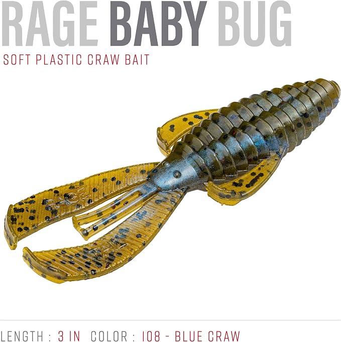 Strike King Rage Bug Fishing Lure, Soft Plastic Grub, Unique Design, Subtle Action